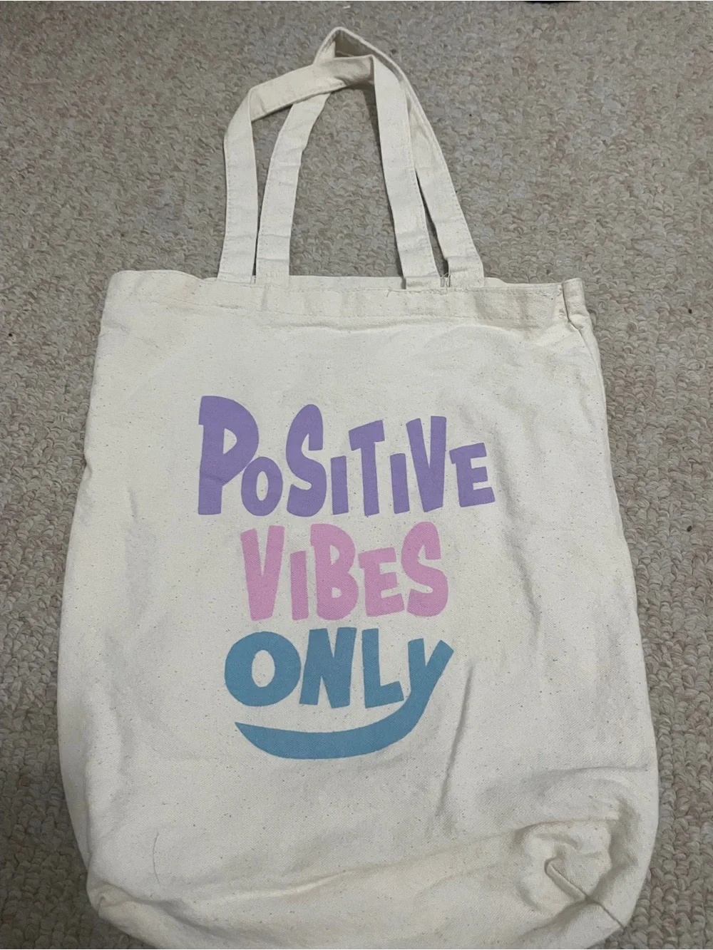 Canvas Tote Bag - Positive Vibes Only in Cream with Pastel Print